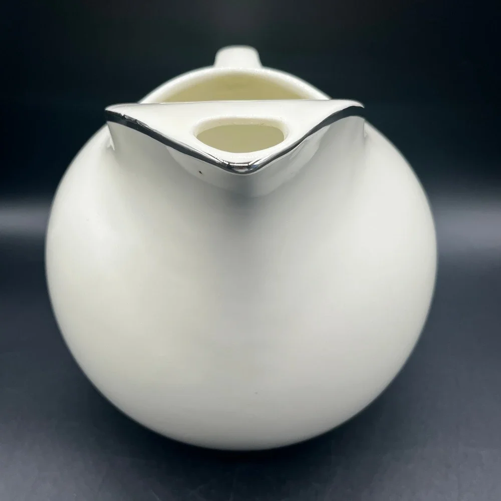 Vtg Universal Ballerina Ball Pitcher 22 Carat Platinum Trimmed White Cream 1960s